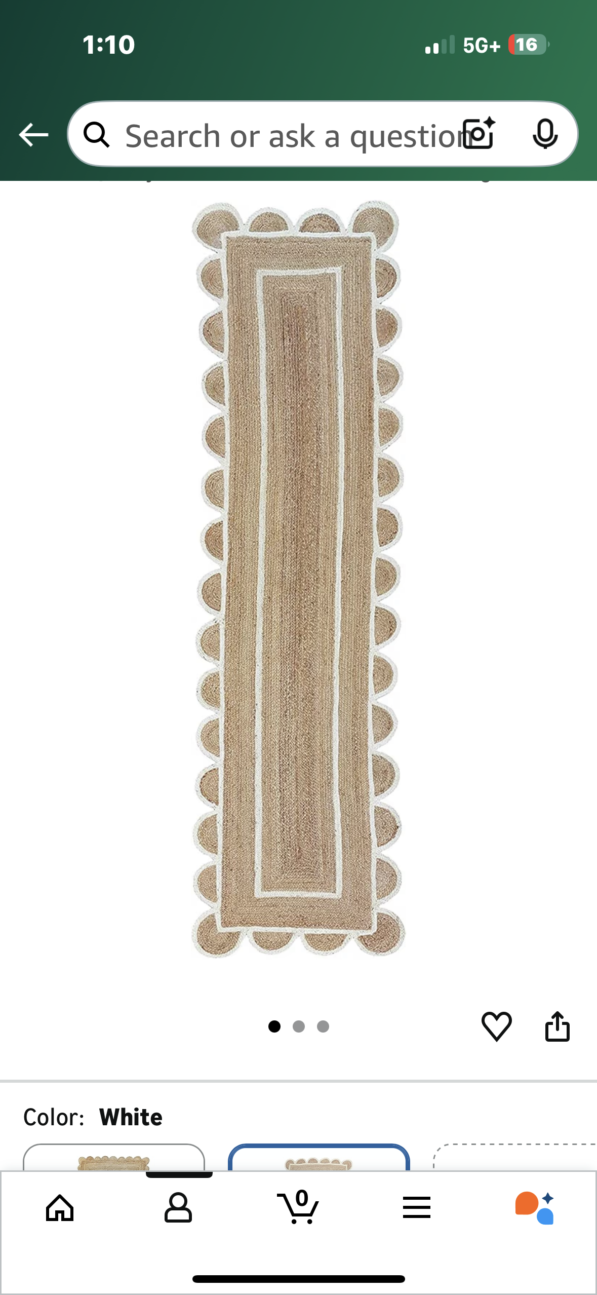 Scallop Pattern Jute Bohemian Area Rug (2'6"x10', Off White) (L1120)