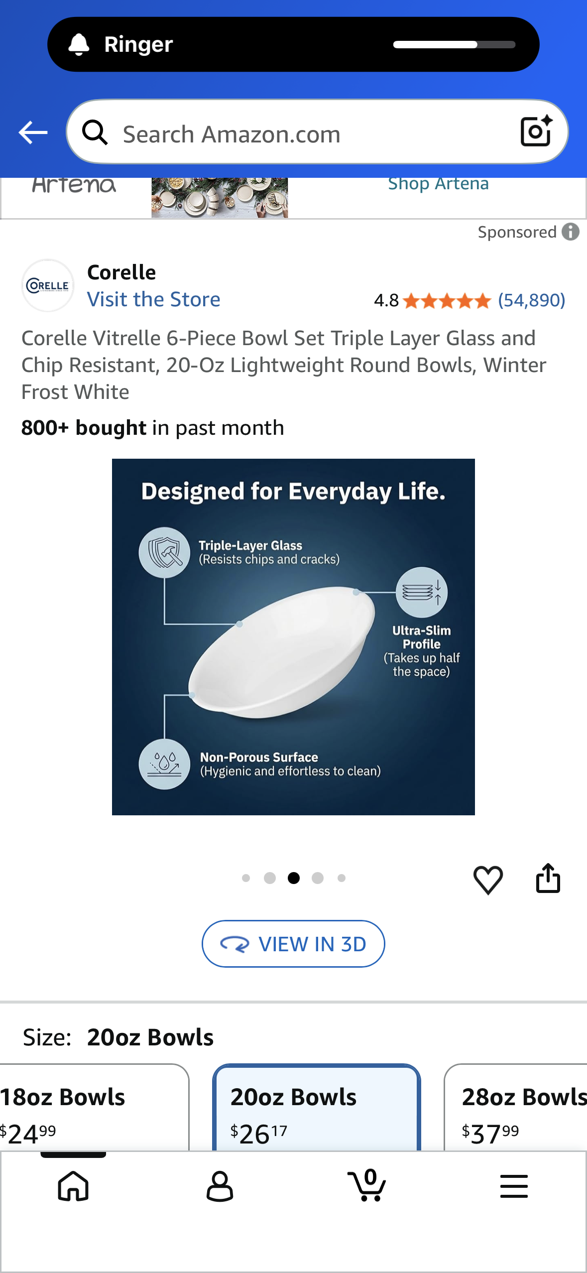 Corelle 6-Piece Bowl Set Triple Layer Glass and Chip Resistant, 20-Oz Lightweight Round Bowls, Winter Frost White
