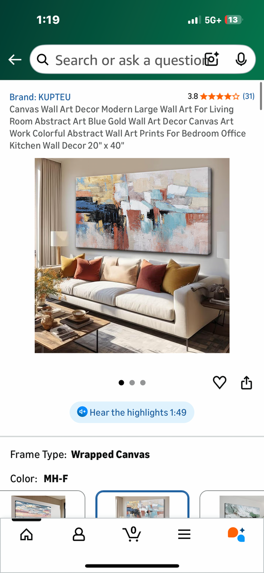 Modern Canvas Wall Art, Abstract Colorful Canvas Wall Print For Bedroom, Office, Kitchen, Living Room 20" x 40" (L1121)