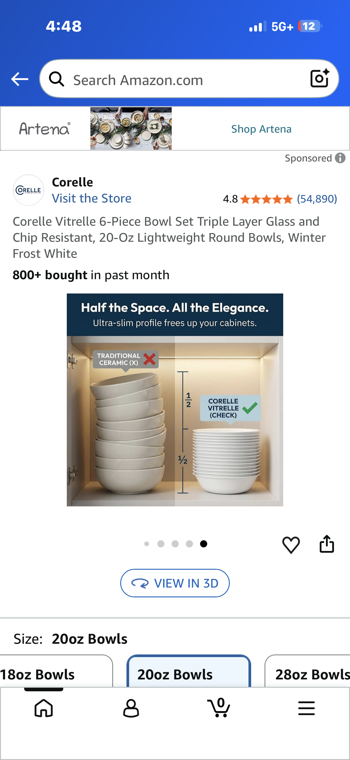 Corelle 6-Piece Bowl Set Triple Layer Glass and Chip Resistant, 20-Oz Lightweight Round Bowls, Winter Frost White
