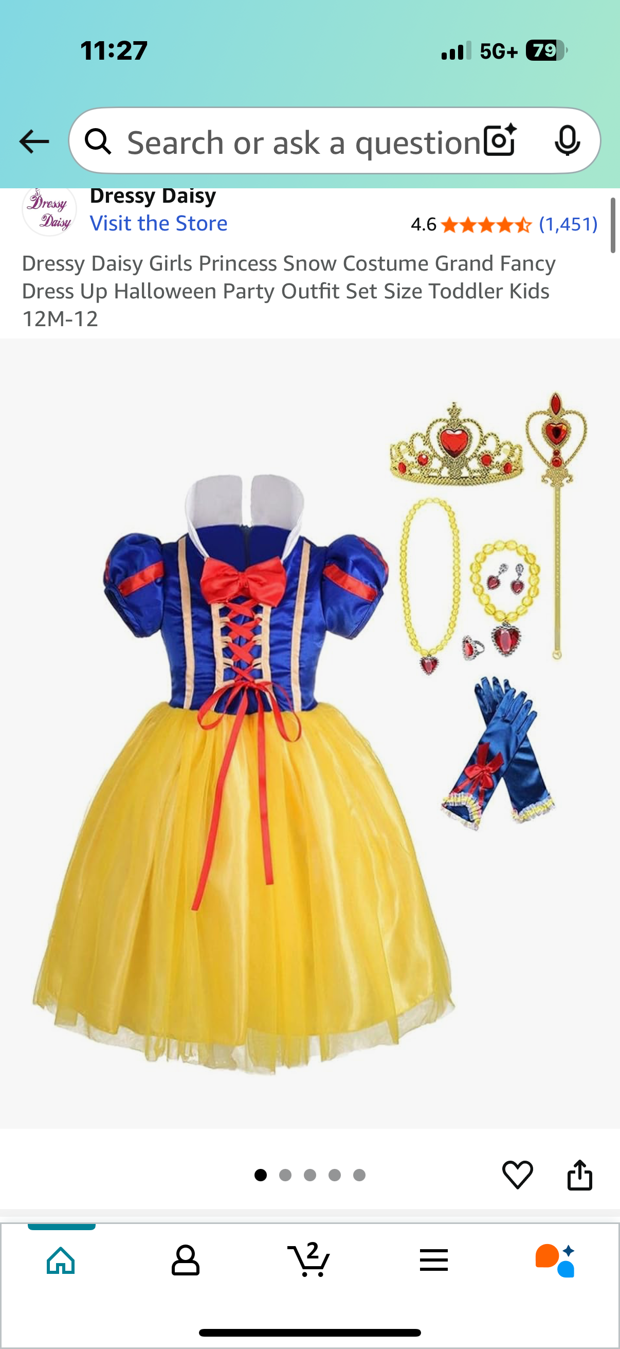 Girls Princess Snow Costume Grand Fancy Dress Up Halloween Party Outfit Set Size Toddler Kids Size 6-7