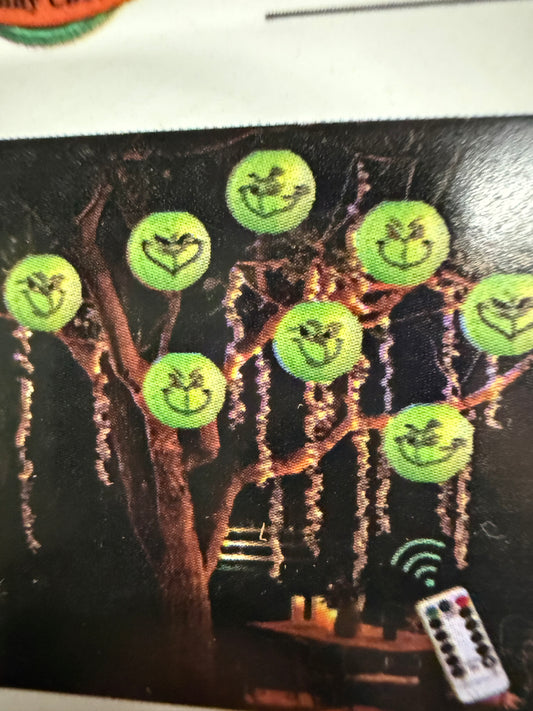 Large Outdoor Christmas Decorations, 8pcs 15.7 ft Cute Grinchmas Funny Face Fabric Lantern String LED Light, Hanging Grinchmas Xmas Decor for Porch Yard Fence Tree Patio Garden Home Outside Indoor