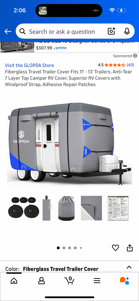 Fiberglass Travel Trailer Cover Fits 11' - 13' Trailers, Anti-Tear 7 Layer Top Camper RV Cover, Superior RV Covers with Windproof Strap, Adhesive Repair Patches