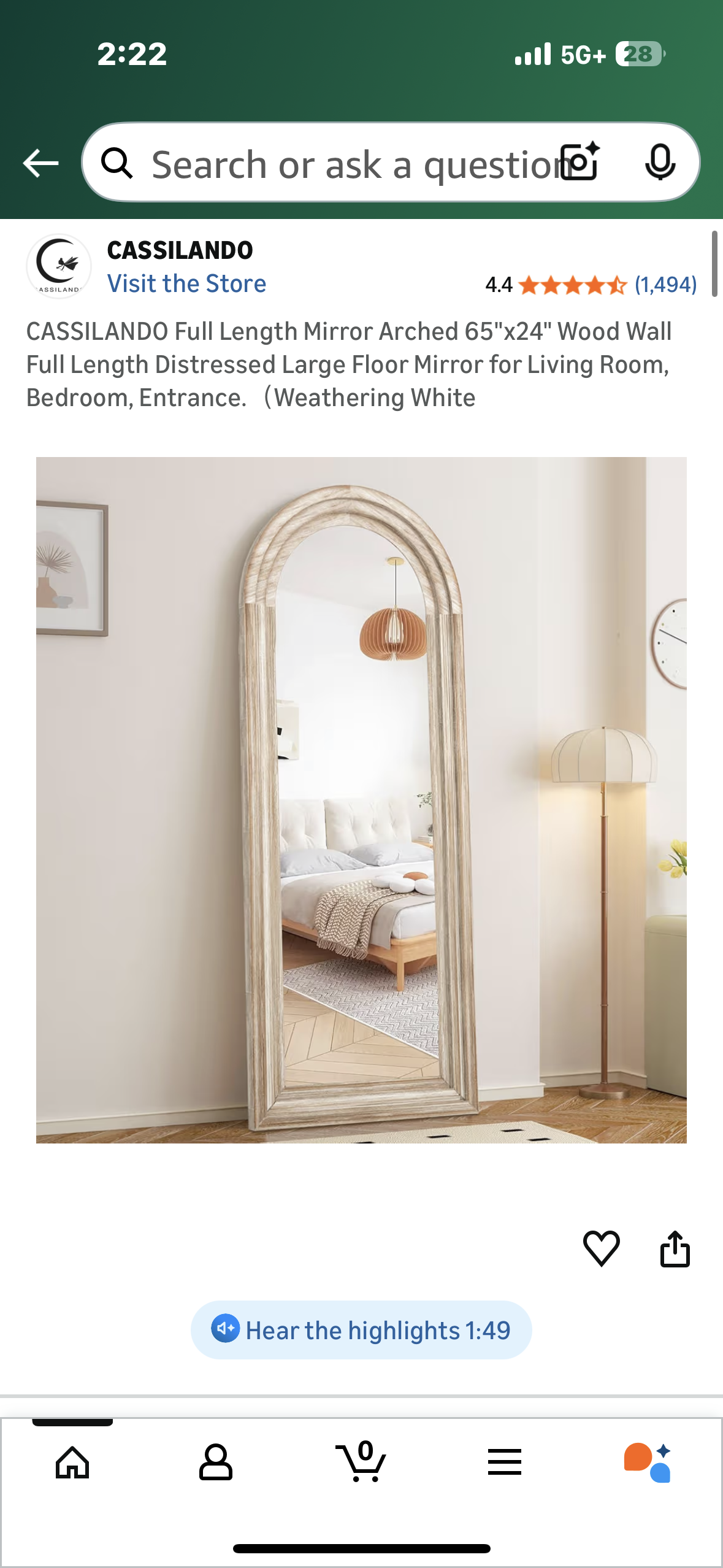 CASSILANDO Full Length  Arched Mirror, 65"x24" Wood Full Length Distressed Floor Mirror for Living Room, Bedroom, Entrance (Weathering White) (M458)