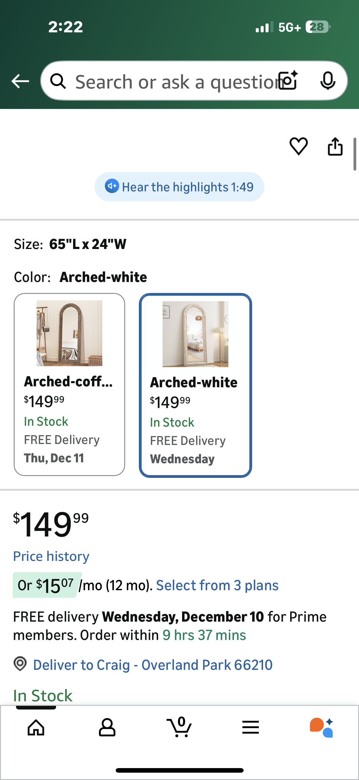 CASSILANDO Full Length  Arched Mirror, 65"x24" Wood Full Length Distressed Floor Mirror for Living Room, Bedroom, Entrance (Weathering White) (M458)