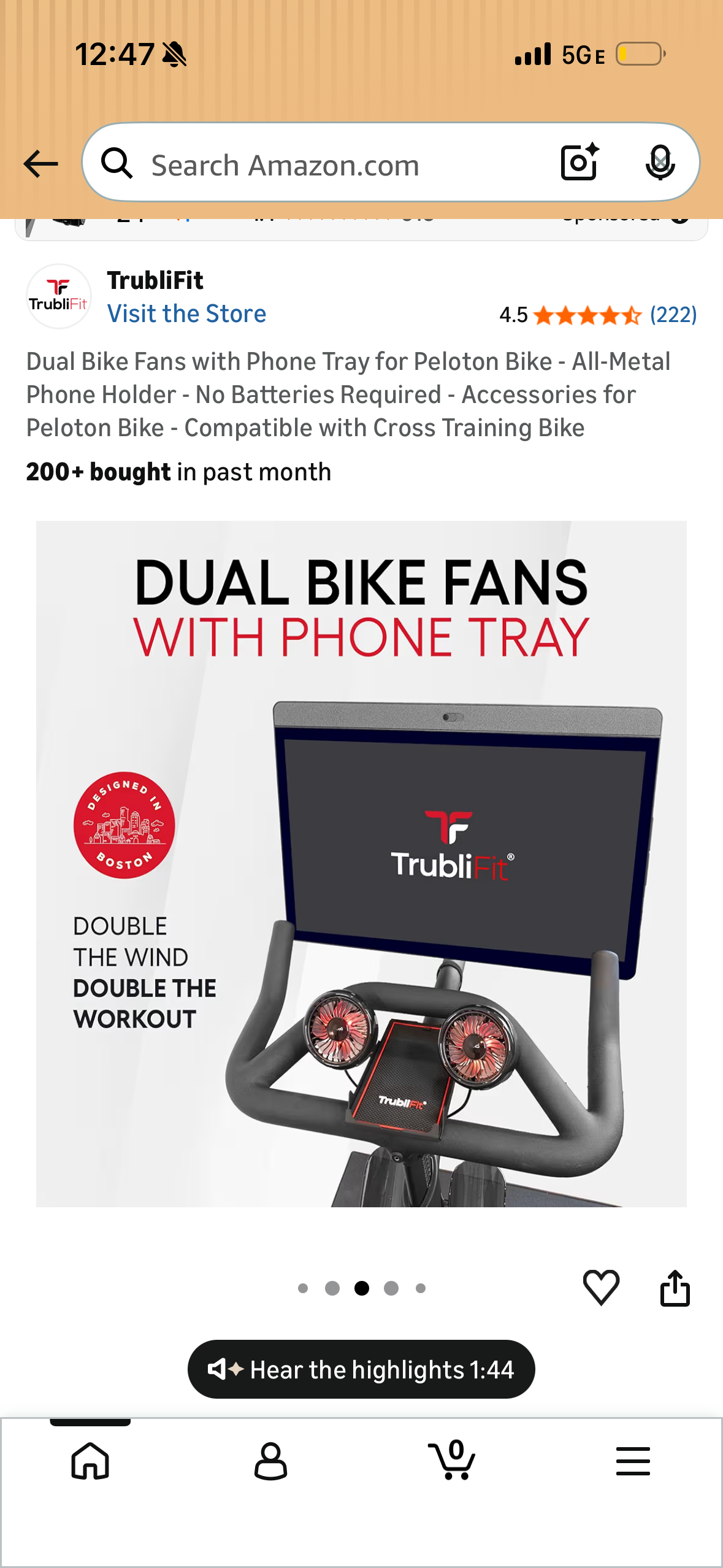 Dual Bike Fans with Phone Tray for Peloton Bike - All-Metal Phone Holder - No Batteries Required - Accessories for Peloton Bike - Compatible with Cross Training Bike