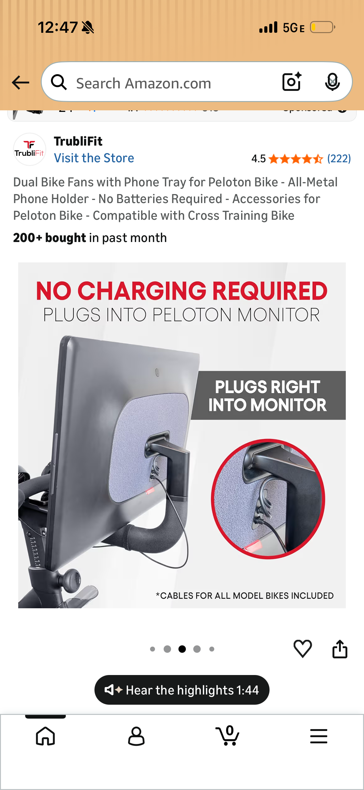 Dual Bike Fans with Phone Tray for Peloton Bike - All-Metal Phone Holder - No Batteries Required - Accessories for Peloton Bike - Compatible with Cross Training Bike