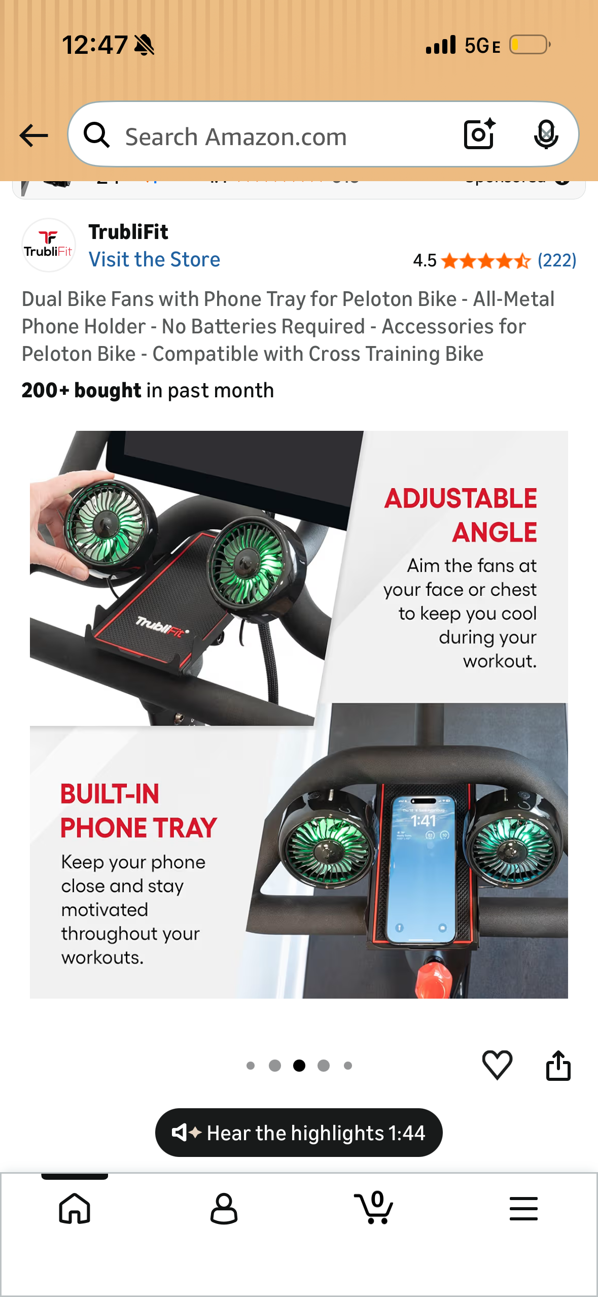 Dual Bike Fans with Phone Tray for Peloton Bike - All-Metal Phone Holder - No Batteries Required - Accessories for Peloton Bike - Compatible with Cross Training Bike