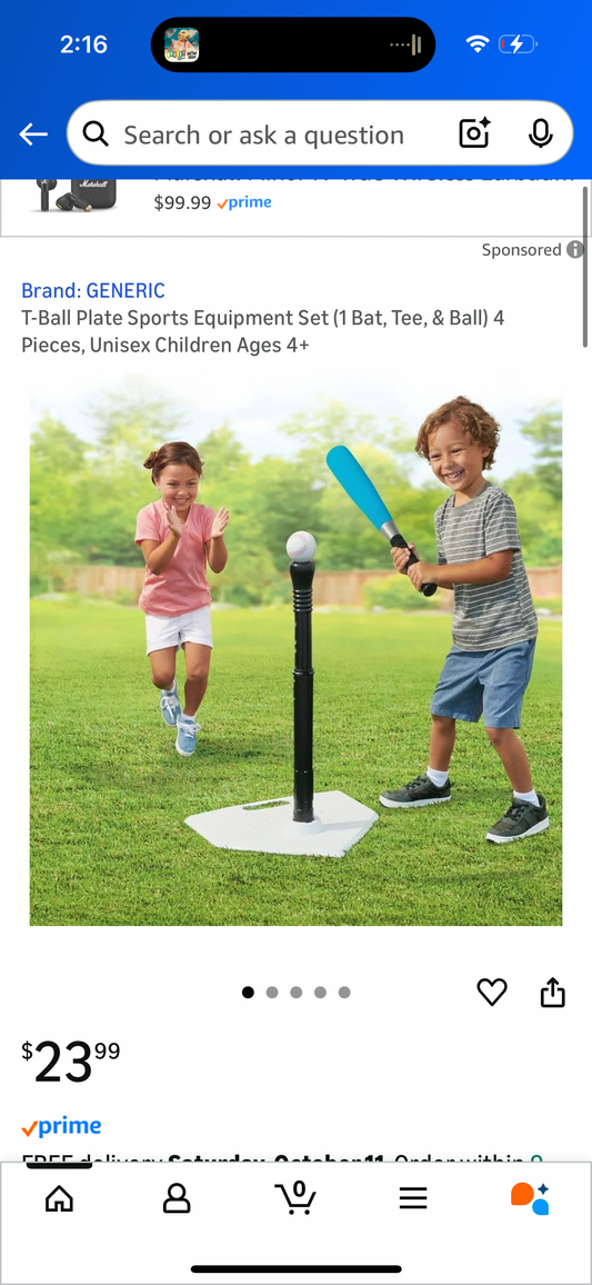 T-Ball Plate Sports Equipment Set (1 Bat, Tee, & Ball) 4 Pieces, Unisex Children Ages 4+