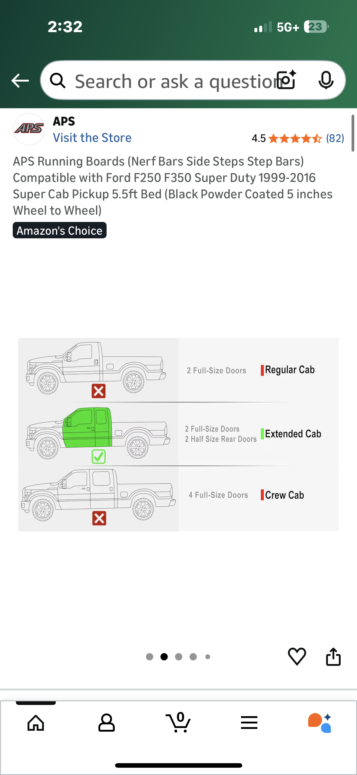 APS Running Boards (Nerf Bars Side Steps Step Bars) Compatible with Ford F250 F350 Super Duty 1999-2016 Super Cab Pickup 5.5ft Bed (Black Powder Coated 5 inches Wheel to Wheel) (G947)