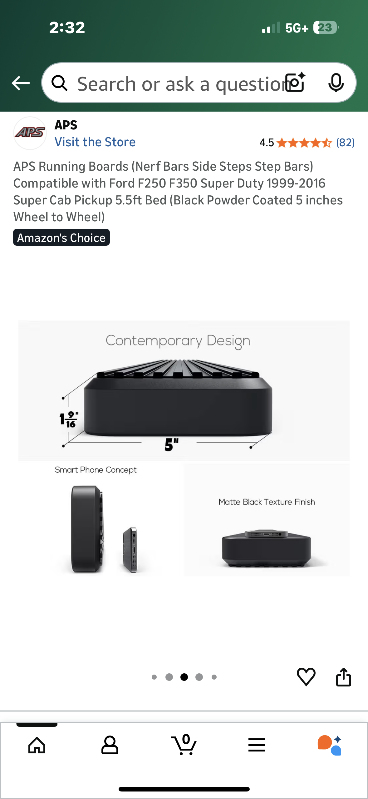 APS Running Boards (Nerf Bars Side Steps Step Bars) Compatible with Ford F250 F350 Super Duty 1999-2016 Super Cab Pickup 5.5ft Bed (Black Powder Coated 5 inches Wheel to Wheel) (G947)