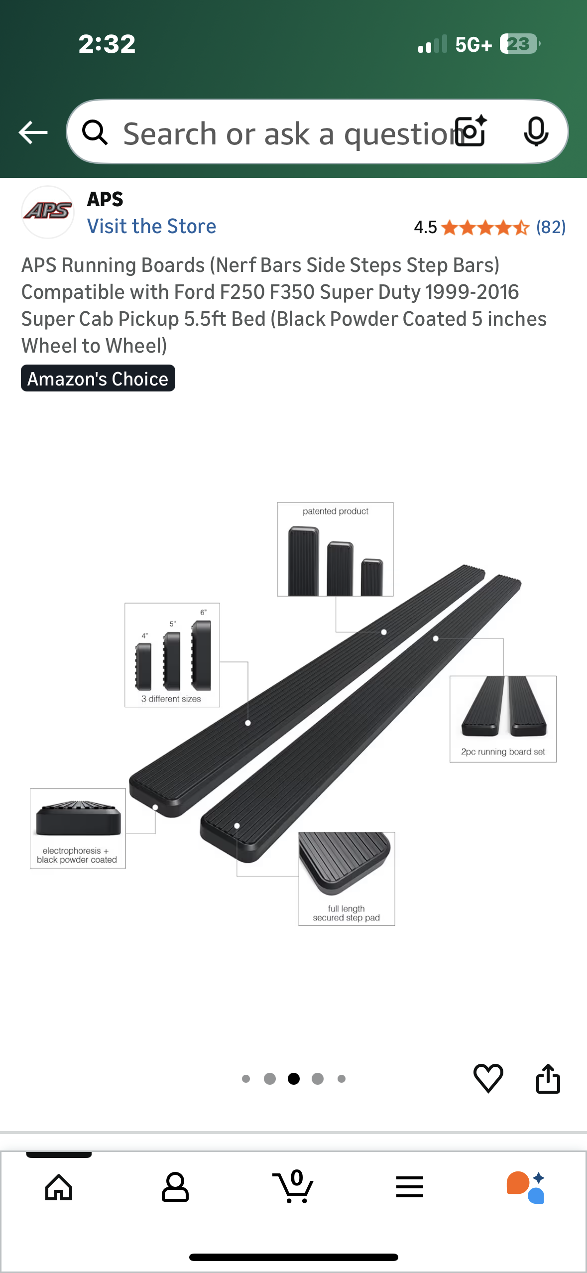 APS Running Boards (Nerf Bars Side Steps Step Bars) Compatible with Ford F250 F350 Super Duty 1999-2016 Super Cab Pickup 5.5ft Bed (Black Powder Coated 5 inches Wheel to Wheel) (G947)