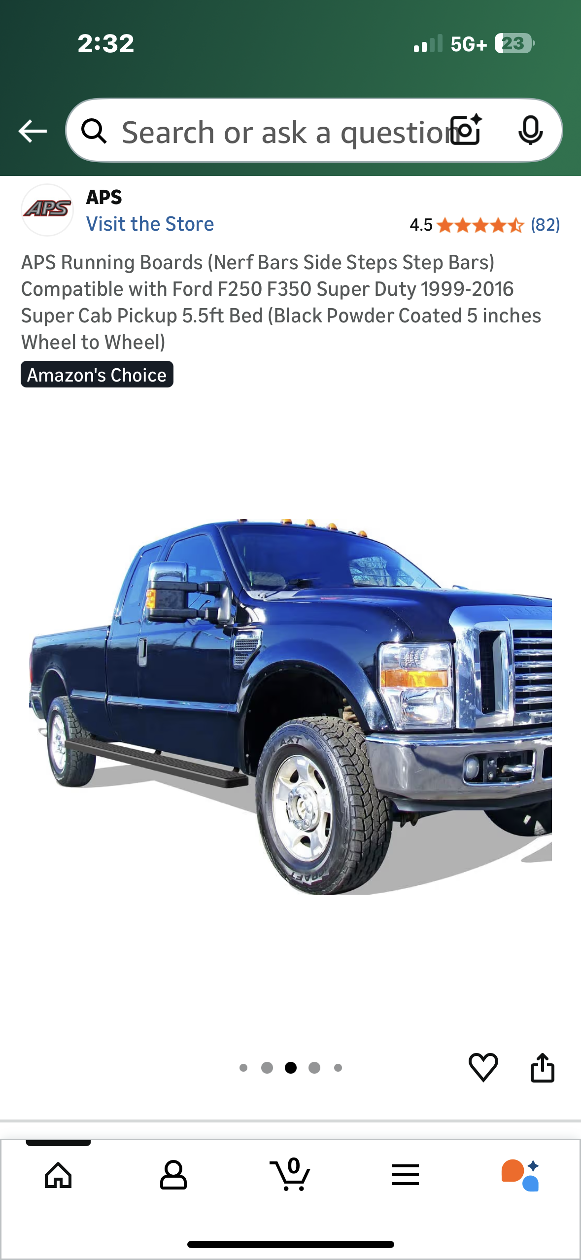 APS Running Boards (Nerf Bars Side Steps Step Bars) Compatible with Ford F250 F350 Super Duty 1999-2016 Super Cab Pickup 5.5ft Bed (Black Powder Coated 5 inches Wheel to Wheel) (G947)