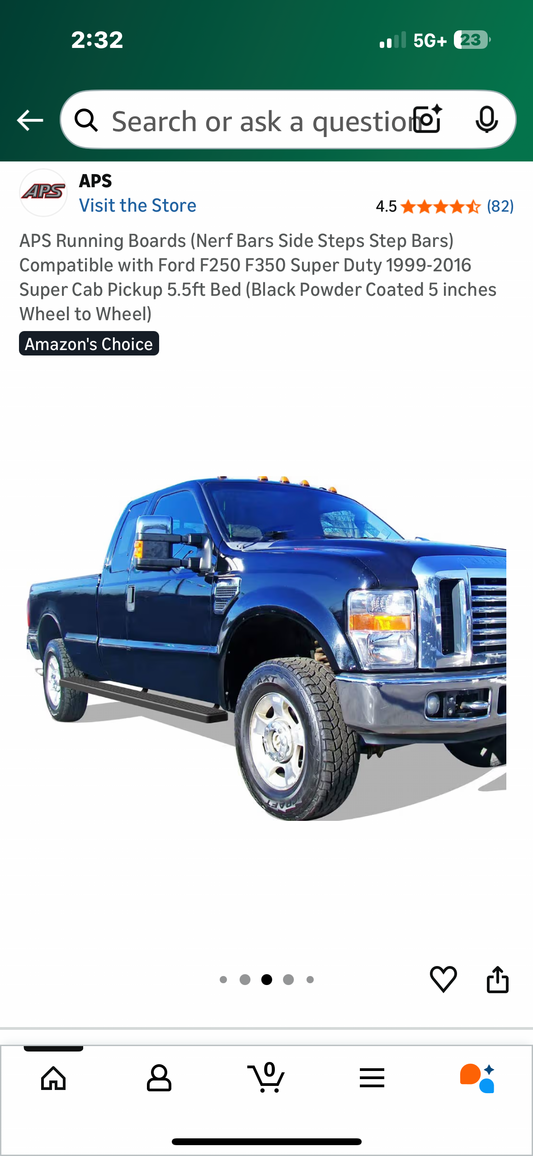 APS Running Boards (Nerf Bars Side Steps Step Bars) Compatible with Ford F250 F350 Super Duty 1999-2016 Super Cab Pickup 5.5ft Bed (Black Powder Coated 5 inches Wheel to Wheel) (G947)