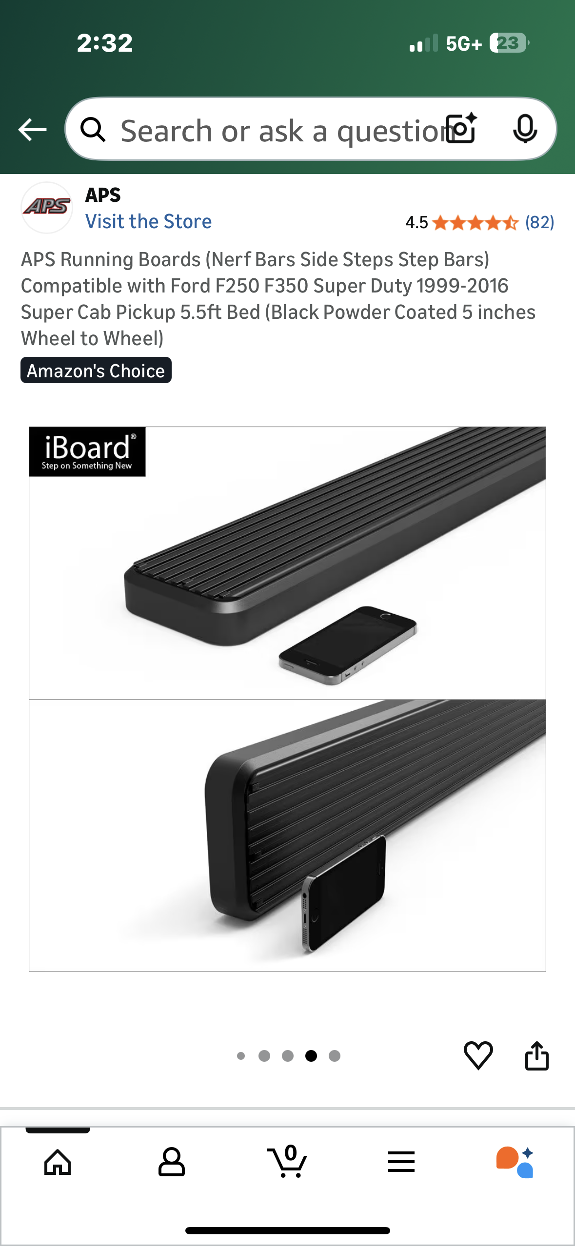 APS Running Boards (Nerf Bars Side Steps Step Bars) Compatible with Ford F250 F350 Super Duty 1999-2016 Super Cab Pickup 5.5ft Bed (Black Powder Coated 5 inches Wheel to Wheel) (G947)