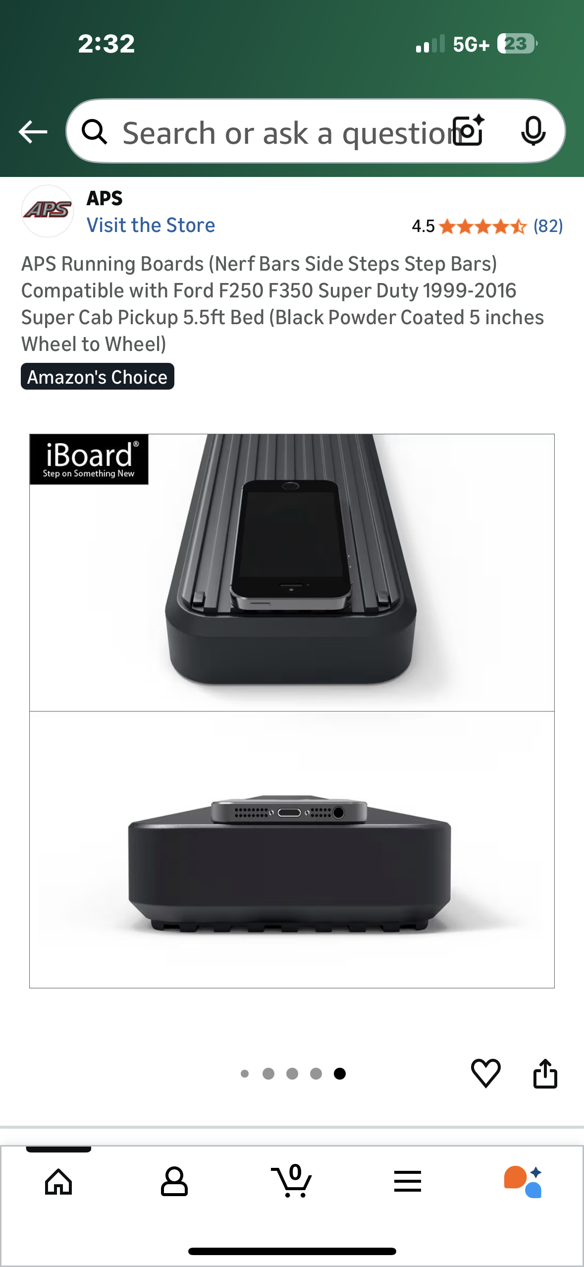 APS Running Boards (Nerf Bars Side Steps Step Bars) Compatible with Ford F250 F350 Super Duty 1999-2016 Super Cab Pickup 5.5ft Bed (Black Powder Coated 5 inches Wheel to Wheel) (G947)