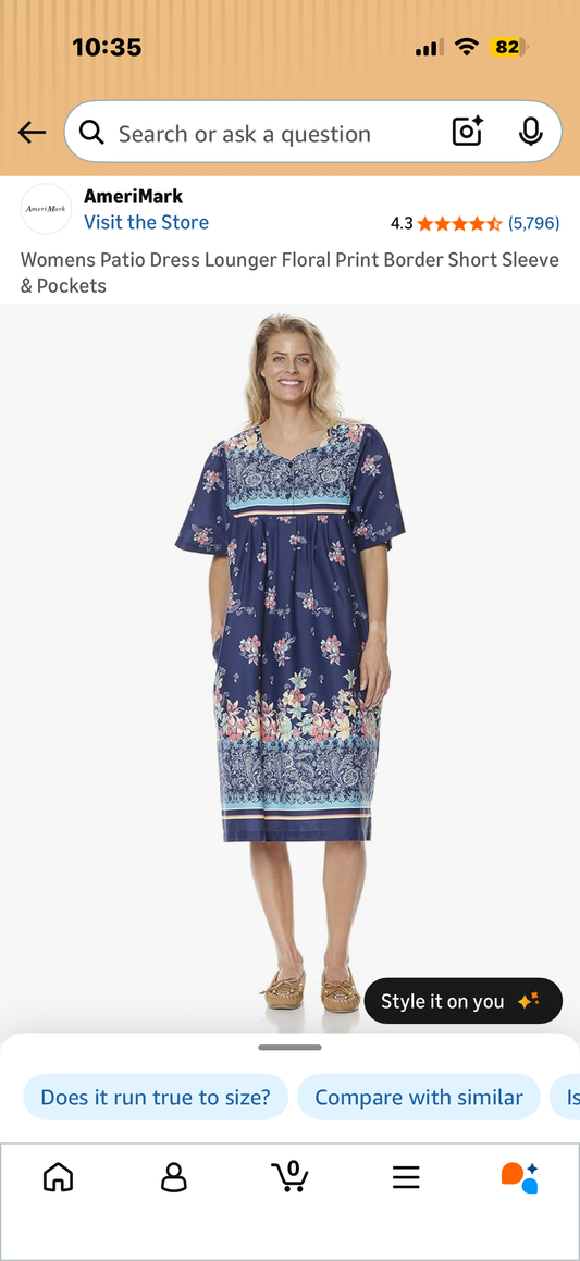 Womens Patio Dress Lounger Floral Print Border Short Sleeve & Pockets (Size XL)