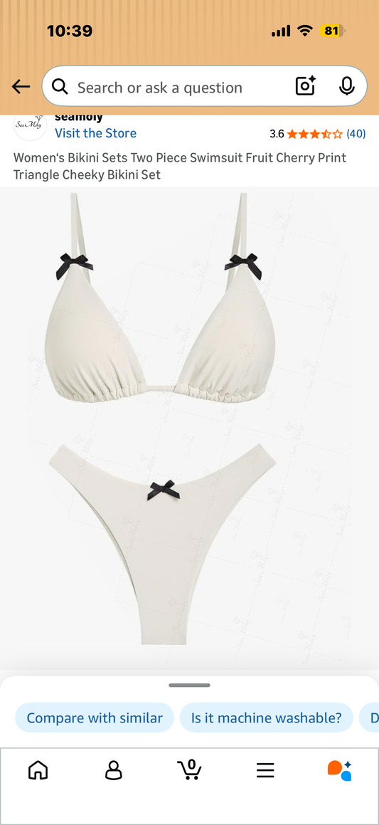 Women‘s Bikini Sets Two Piece Swimsuit Crystal Cream Triangle Cheeky Bikini Set (Size Large)