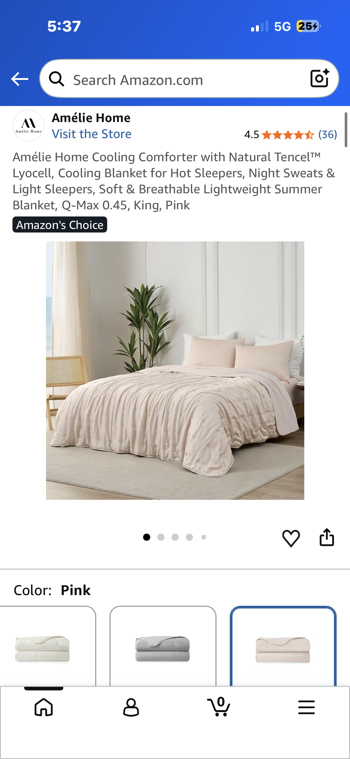 Amélie Home Cooling Comforter with Natural Tencel™ Lyocell, Cooling Blanket for Hot Sleepers, Night Sweats & Light Sleepers, Soft & Breathable Lightweight Summer Blanket, Q-Max 0.45, King, Pink