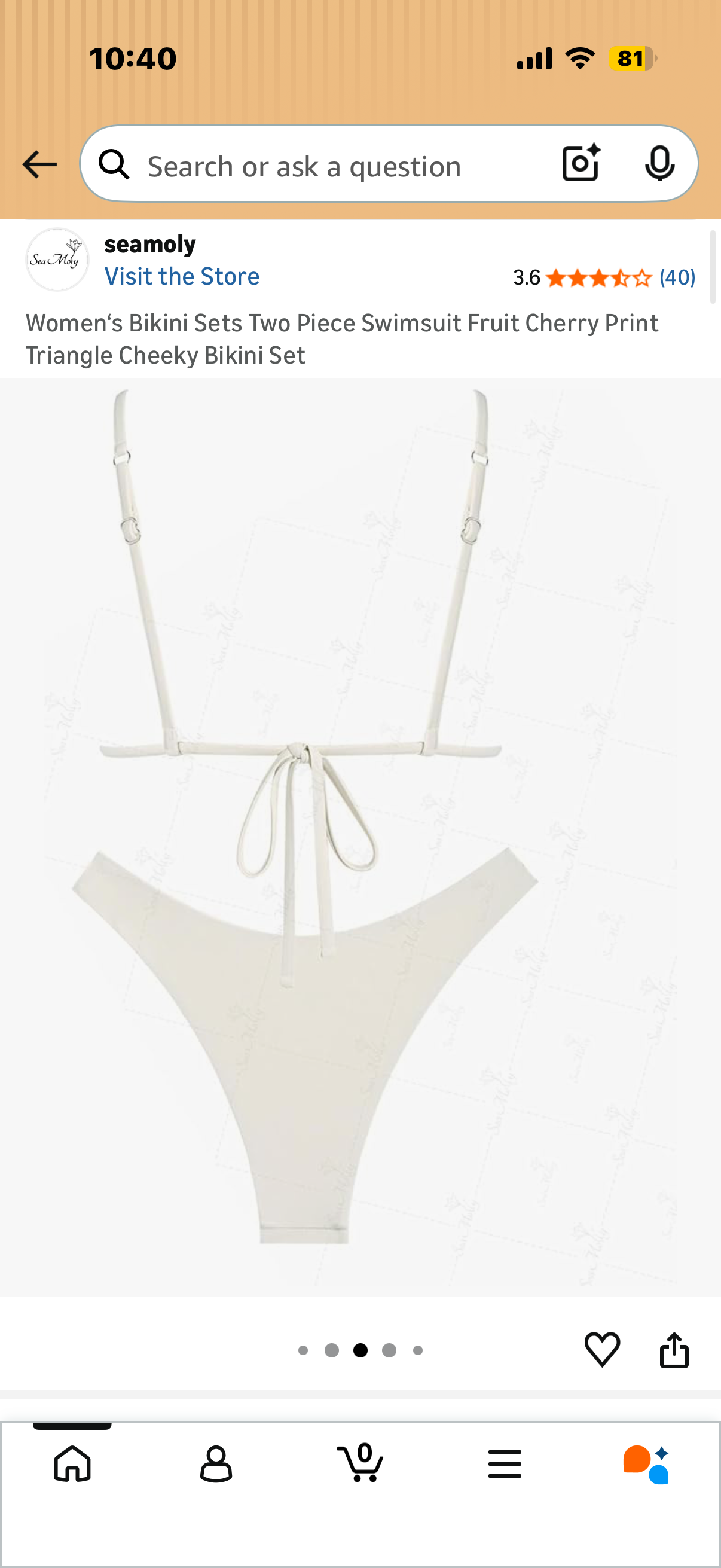 Women‘s Bikini Sets Two Piece Swimsuit Crystal Cream Triangle Cheeky Bikini Set (Size Large)
