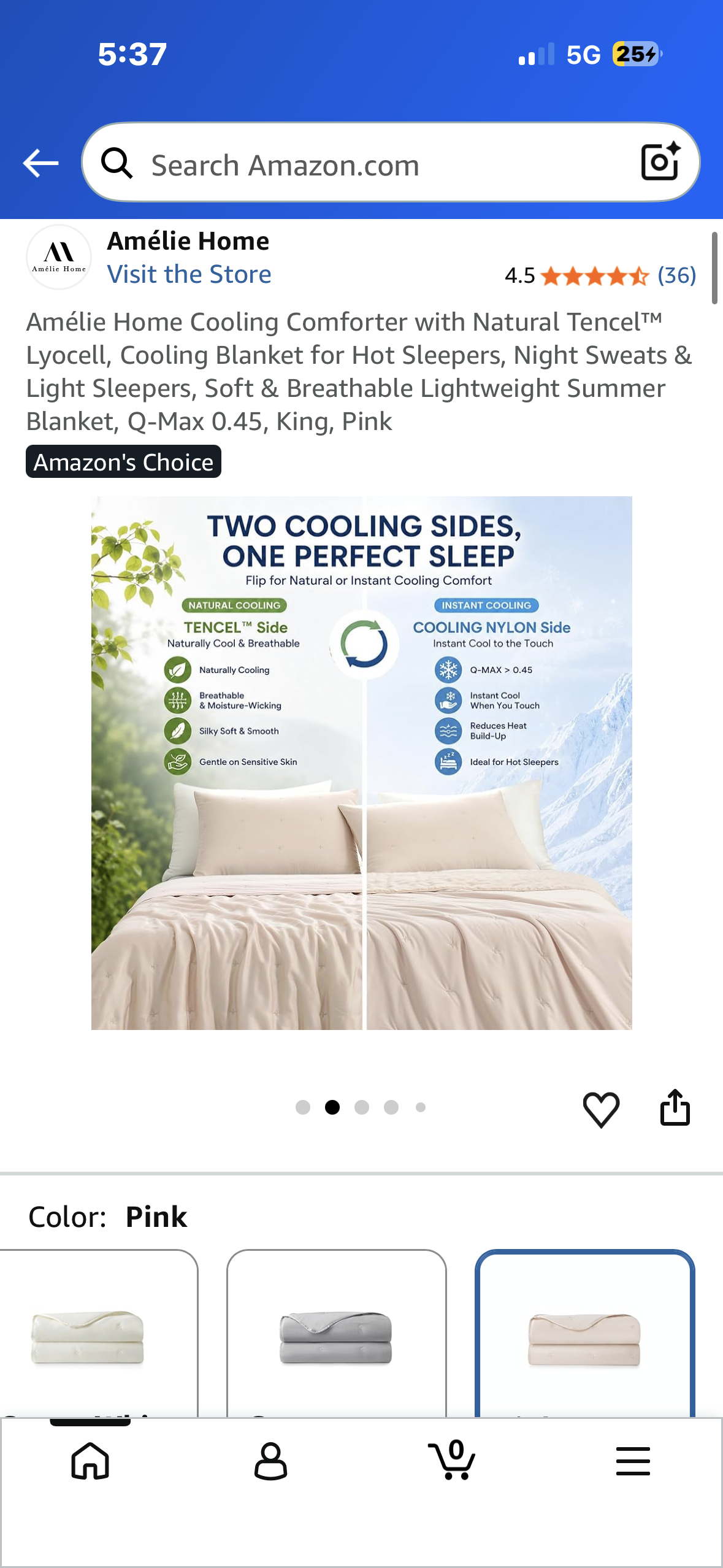 Amélie Home Cooling Comforter with Natural Tencel™ Lyocell, Cooling Blanket for Hot Sleepers, Night Sweats & Light Sleepers, Soft & Breathable Lightweight Summer Blanket, Q-Max 0.45, King, Pink