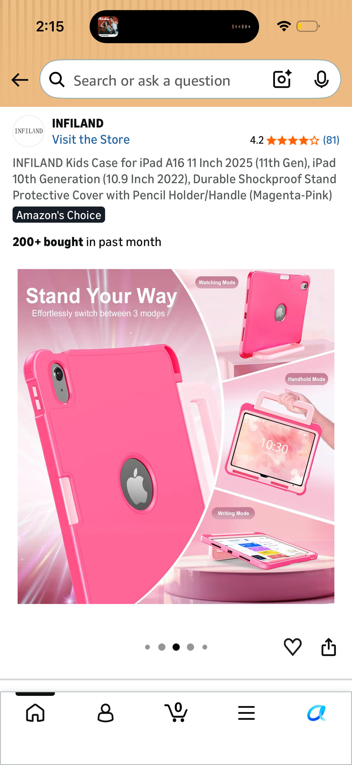 INFILAND Kids Case for iPad A16 11 Inch 2025 (11th Gen), iPad 10th Generation (10.9 Inch 2022), Durable Shockproof Stand Protective Cover with Pencil Holder/Handle (Magenta-Pink)