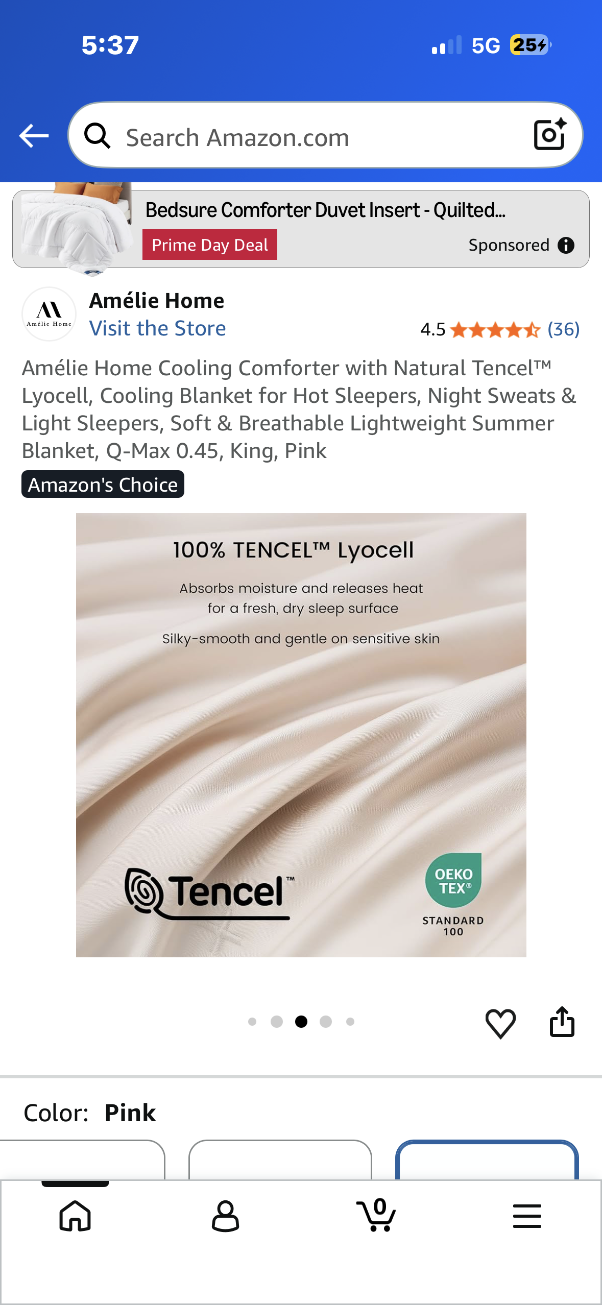 Amélie Home Cooling Comforter with Natural Tencel™ Lyocell, Cooling Blanket for Hot Sleepers, Night Sweats & Light Sleepers, Soft & Breathable Lightweight Summer Blanket, Q-Max 0.45, King, Pink