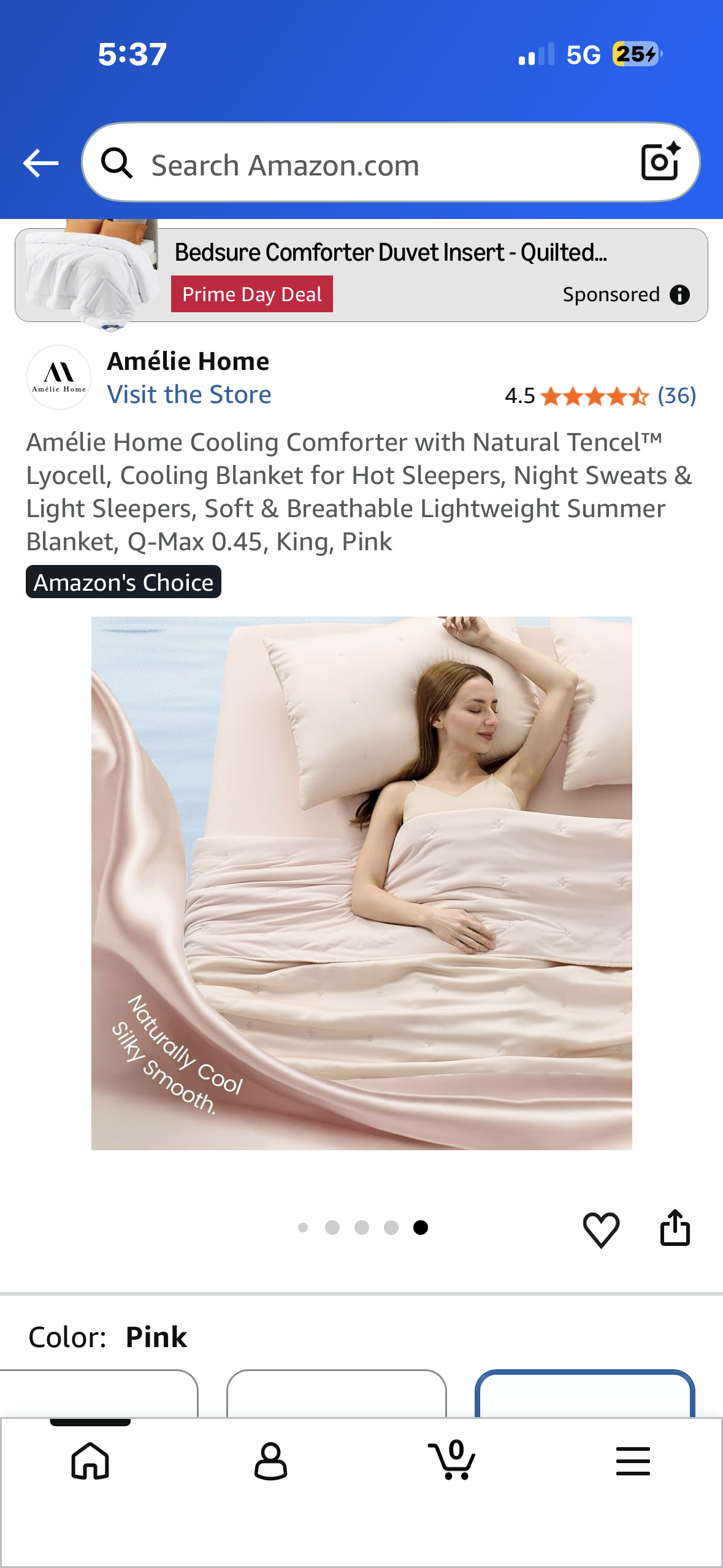 Amélie Home Cooling Comforter with Natural Tencel™ Lyocell, Cooling Blanket for Hot Sleepers, Night Sweats & Light Sleepers, Soft & Breathable Lightweight Summer Blanket, Q-Max 0.45, King, Pink