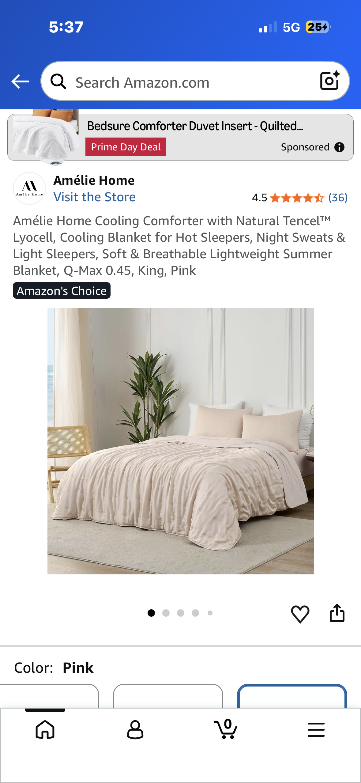 Amélie Home Cooling Comforter with Natural Tencel™ Lyocell, Cooling Blanket for Hot Sleepers, Night Sweats & Light Sleepers, Soft & Breathable Lightweight Summer Blanket, Q-Max 0.45, King, Pink
