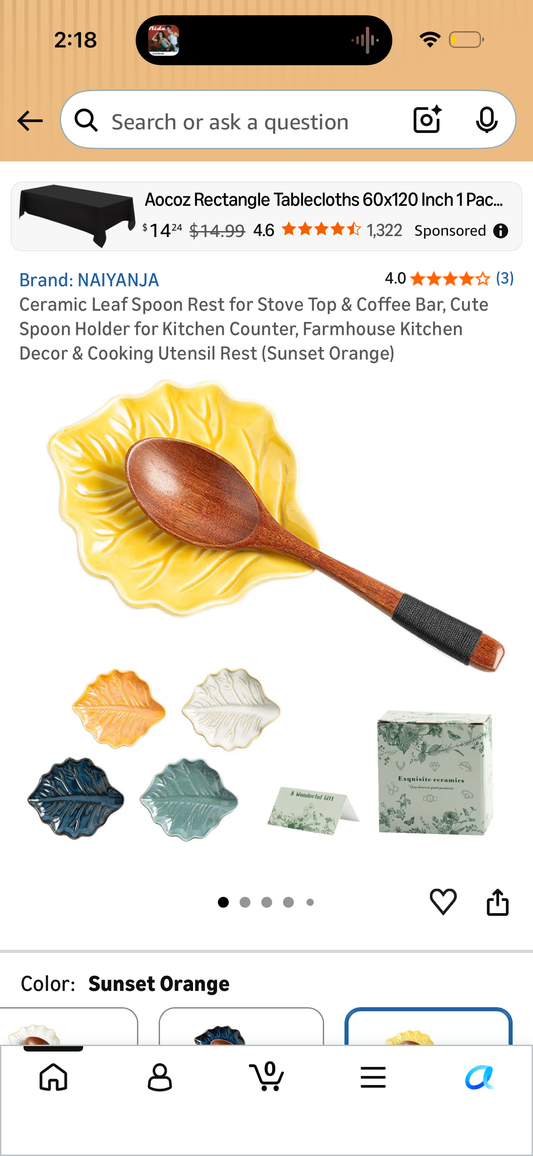 Ceramic Leaf Spoon Rest for Stove Top & Coffee Bar, Cute Spoon Holder for Kitchen Counter, Farmhouse Kitchen Decor & Cooking Utensil Rest (Sunset Orange)