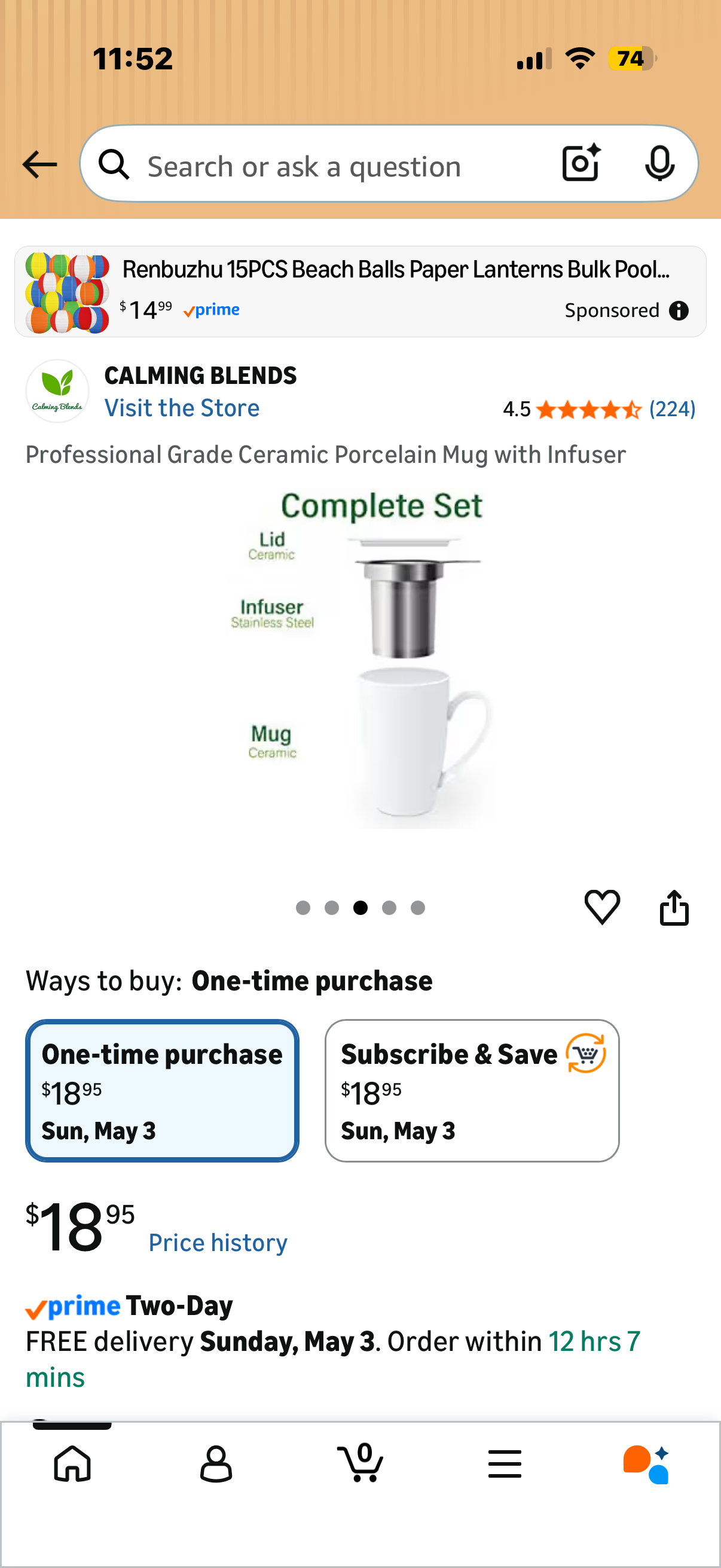 Professional Grade Ceramic Porcelain Mug with Infuser