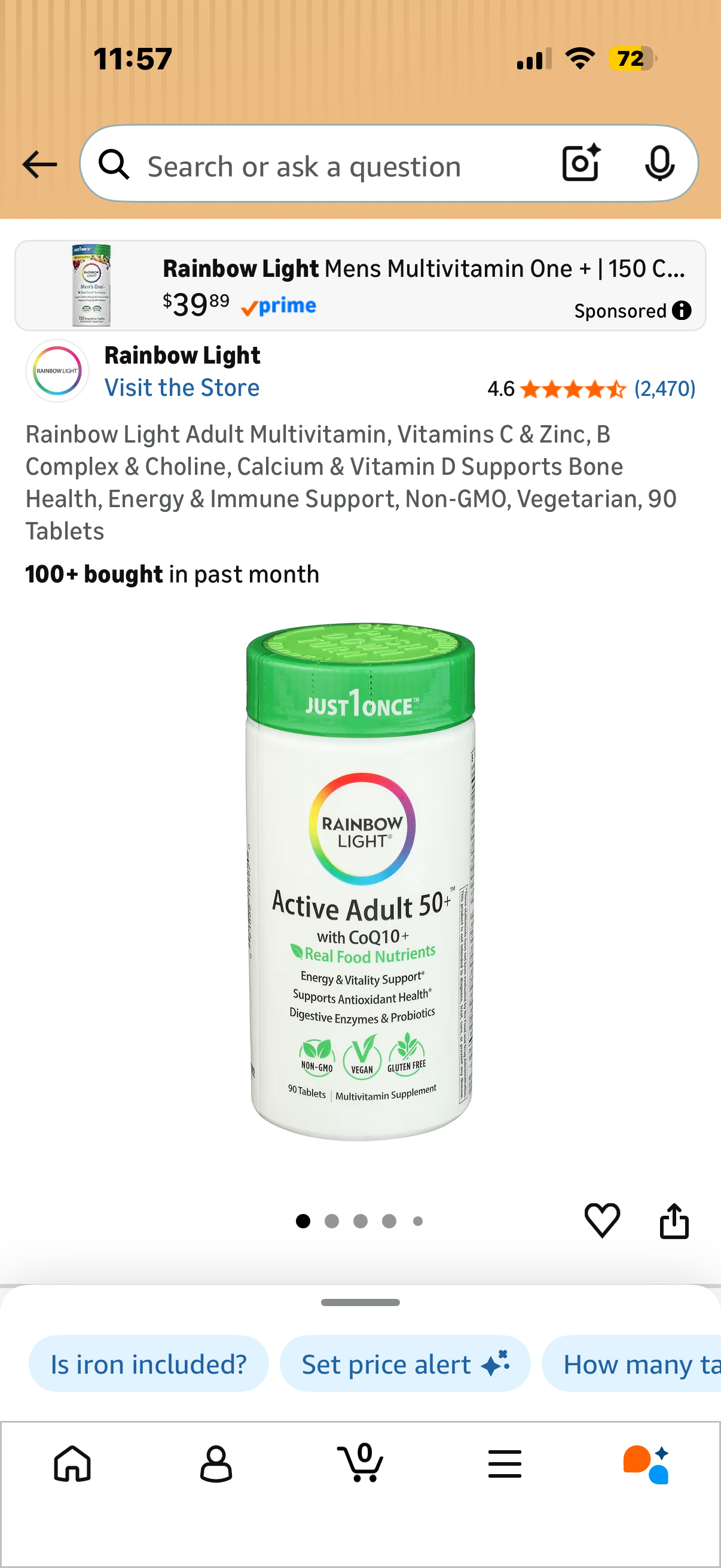 Rainbow Light Adult Multivitamin, Vitamins C & Zinc, B Complex & Choline, Calcium & Vitamin D Supports Bone Health, Energy & Immune Support, Non-GMO, Vegetarian, 90 Tablets