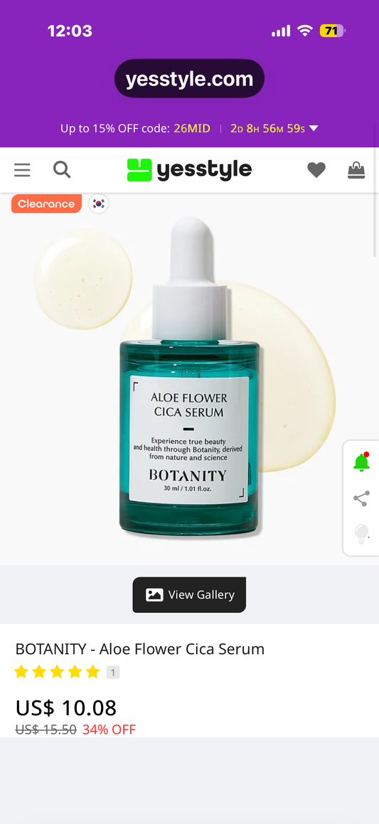 Aloe Flower Cica Serum, 1.01 fl. oz. (30ml), Korean Calming Glow Serum, Rapid Soothing & Moisturizing, For Sensitive Skin