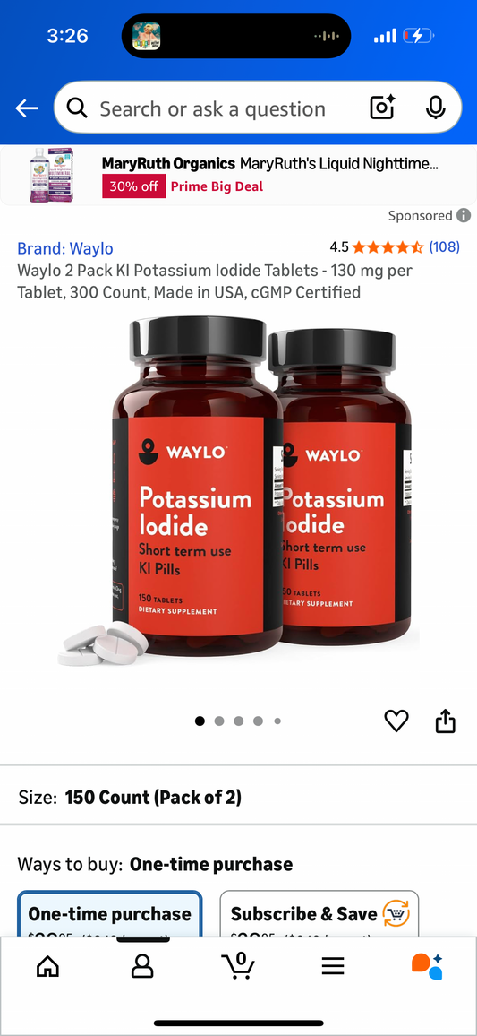 Waylo 2 Pack KI Potassium Iodide Tablets - 130 mg per Tablet, 300 Count, Made in USA, cGMP Certified
