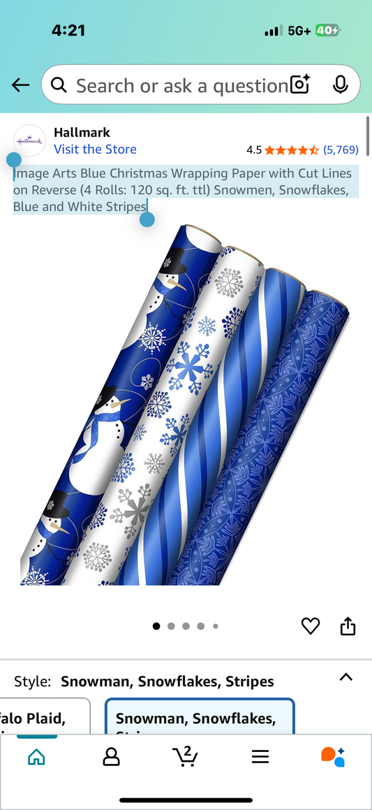 Image Arts Blue Christmas Wrapping Paper with Cut Lines on Reverse (4 Rolls: 120 sq. ft. ttl) Snowmen, Snowflakes, Blue and White Stripes