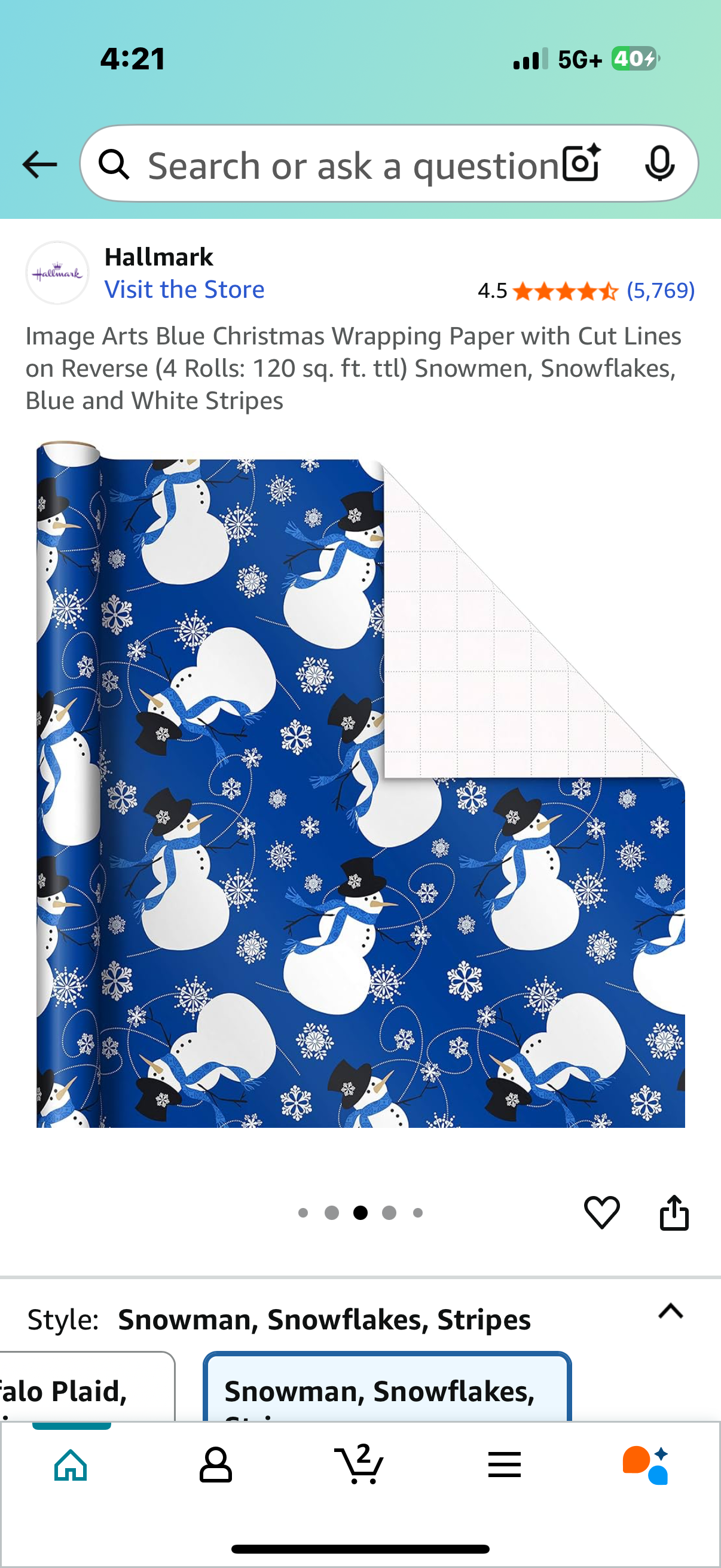 Image Arts Blue Christmas Wrapping Paper with Cut Lines on Reverse (4 Rolls: 120 sq. ft. ttl) Snowmen, Snowflakes, Blue and White Stripes