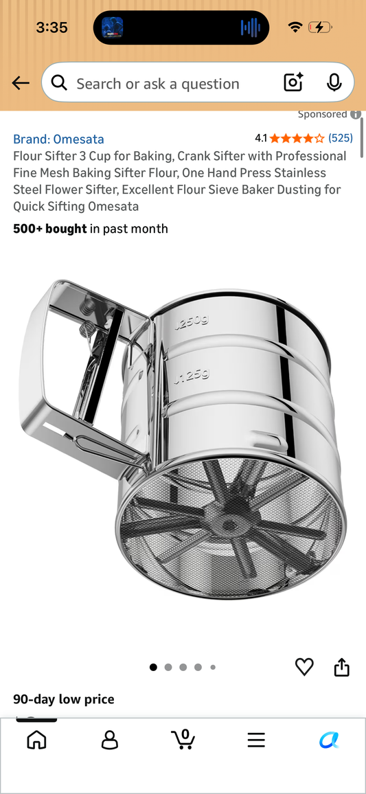 Flour Sifter 3 Cup for Baking, Crank Sifter with Professional Fine Mesh Baking Sifter Flour, One Hand Press Stainless Steel Flower Sifter, Excellent Flour Sieve Baker Dusting for Quick Sifting Omesata