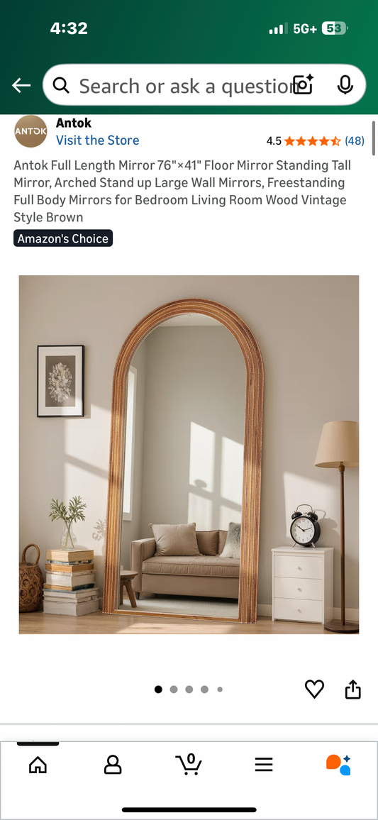 ANTOCK Full Length Arched Mirror, 76"×41" Floor Freestanding mirror, Freestanding Full Body Mirror for Bedroom, Living Room, Wood Vintage Style, Brown (M459)