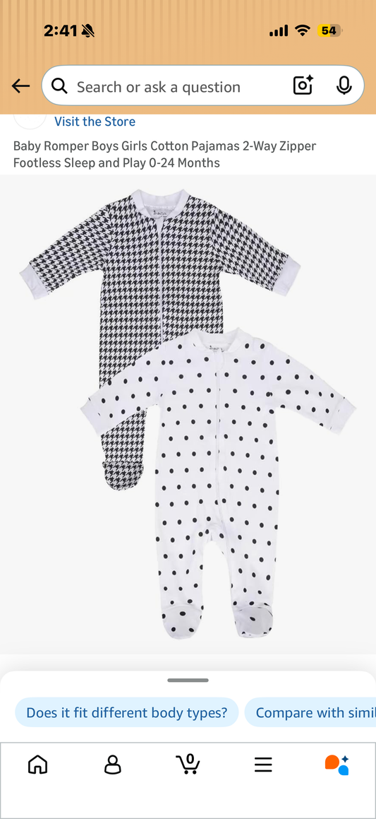 Baby Romper Boys Girls Cotton Pajamas 2-Way Zipper Footless Sleep and Play 0-3 months