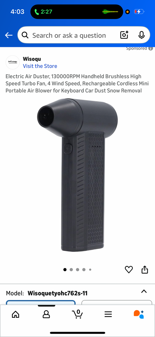 Electric Air Duster, 130000RPM Handheld Brushless High Speed Turbo Fan, 4 Wind Speed, Rechargeable Cordless Mini Portable Air Blower for Keyboard Car Dust Snow Removal