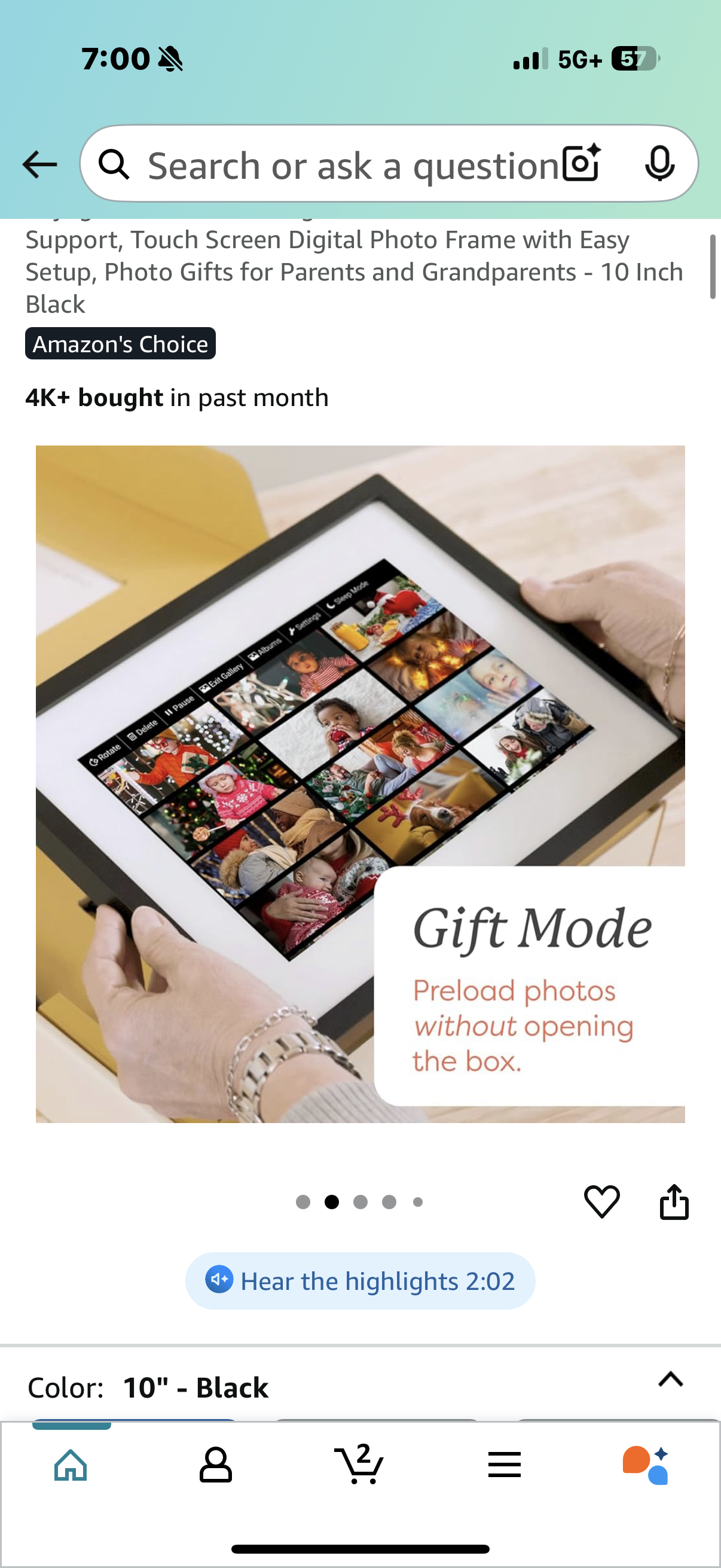 Skylight Frame – WiFi Digital Picture Frame Customer Support, Touch Screen Digital Photo Frame with Easy Setup, Photo Gifts for Parents and Grandparents - 10 Inch Black