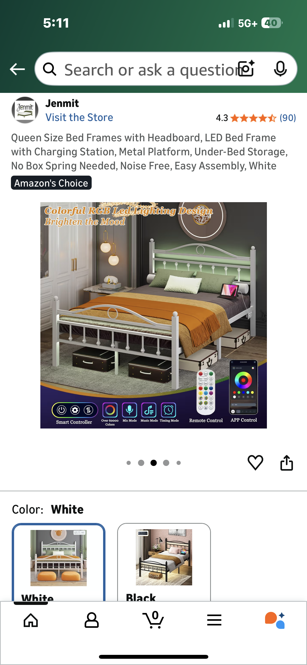 Queen Size Bed Frame with Headboard,Charging Station, Metal Platform, Under-Bed Storage, No Box Spring Needed, Noise Free, Easy Assembly, White (B1165)