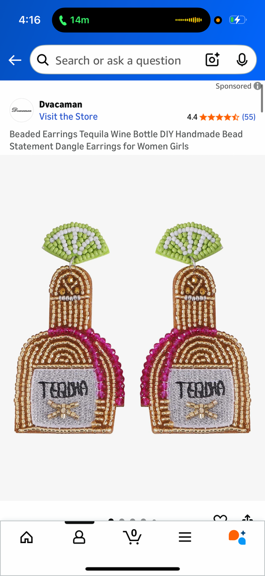 Beaded Earrings Tequila Wine Bottle DIY Handmade Bead Statement Dangle Earrings for Women Girls