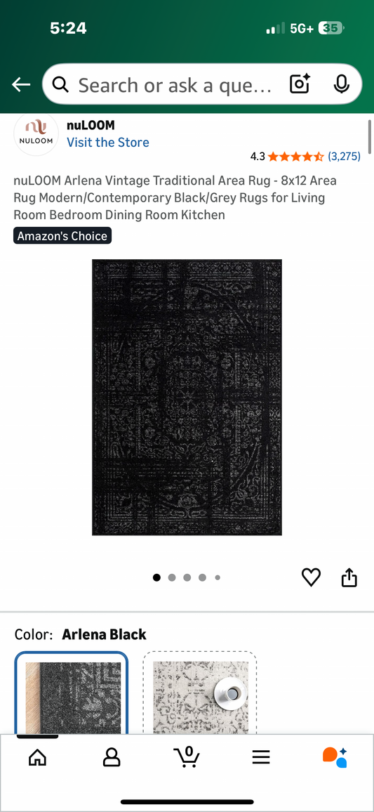 nuLOOM Arlena Vintage Traditional Area Rug - 8x12  Modern and Contemporary Black/Grey Rug for Home (L1125)