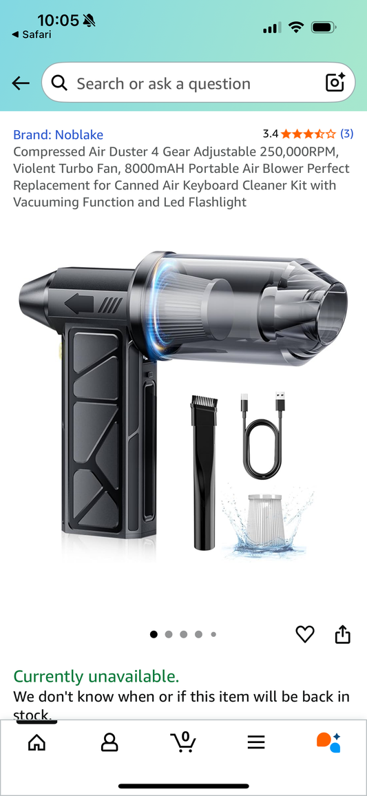 Compressed Air Duster 4 Gear Adjustable 250,000RPM, Violent Turbo Fan, 8000mAH Portable Air Blower Perfect Replacement for Canned Air Keyboard Cleaner Kit with Vacuuming Function and Led Flashlight