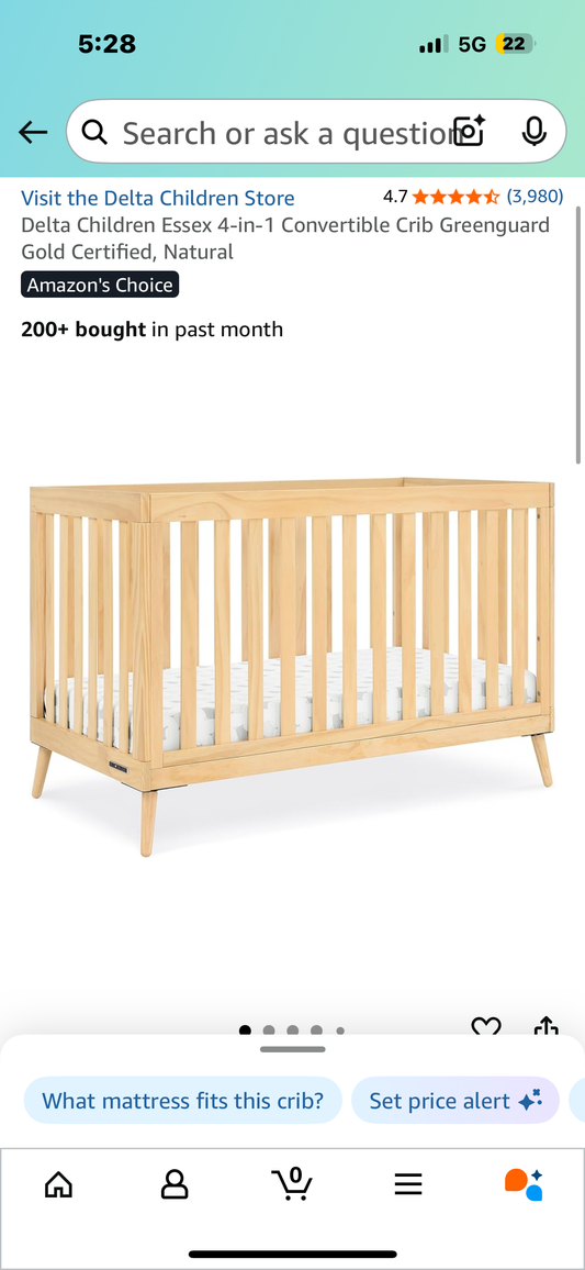 Delta Children Essex 4-in-1 Convertible Crib Greenguard Gold Certified, Natural (B1084)