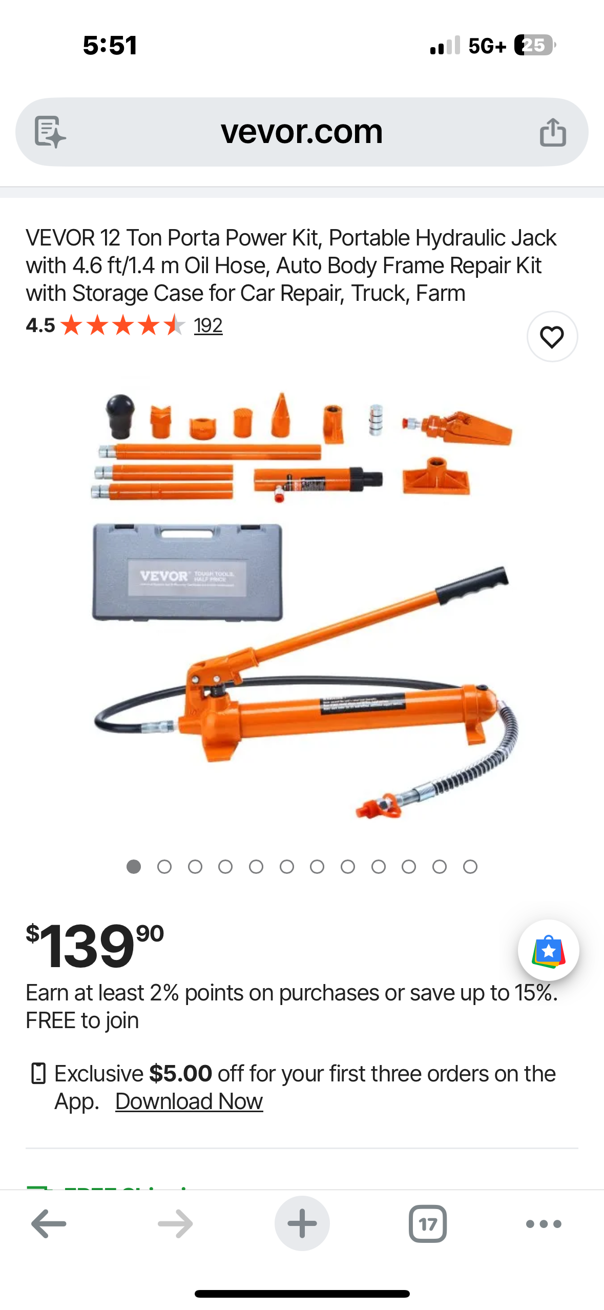 VEVOR 12 Ton Portable Hydraulic Jack with 4.6 ft/1.4 m Oil Hose, Auto Body Frame Repair Kit with Storage Case for Car Repair, Truck, Farm (G950)