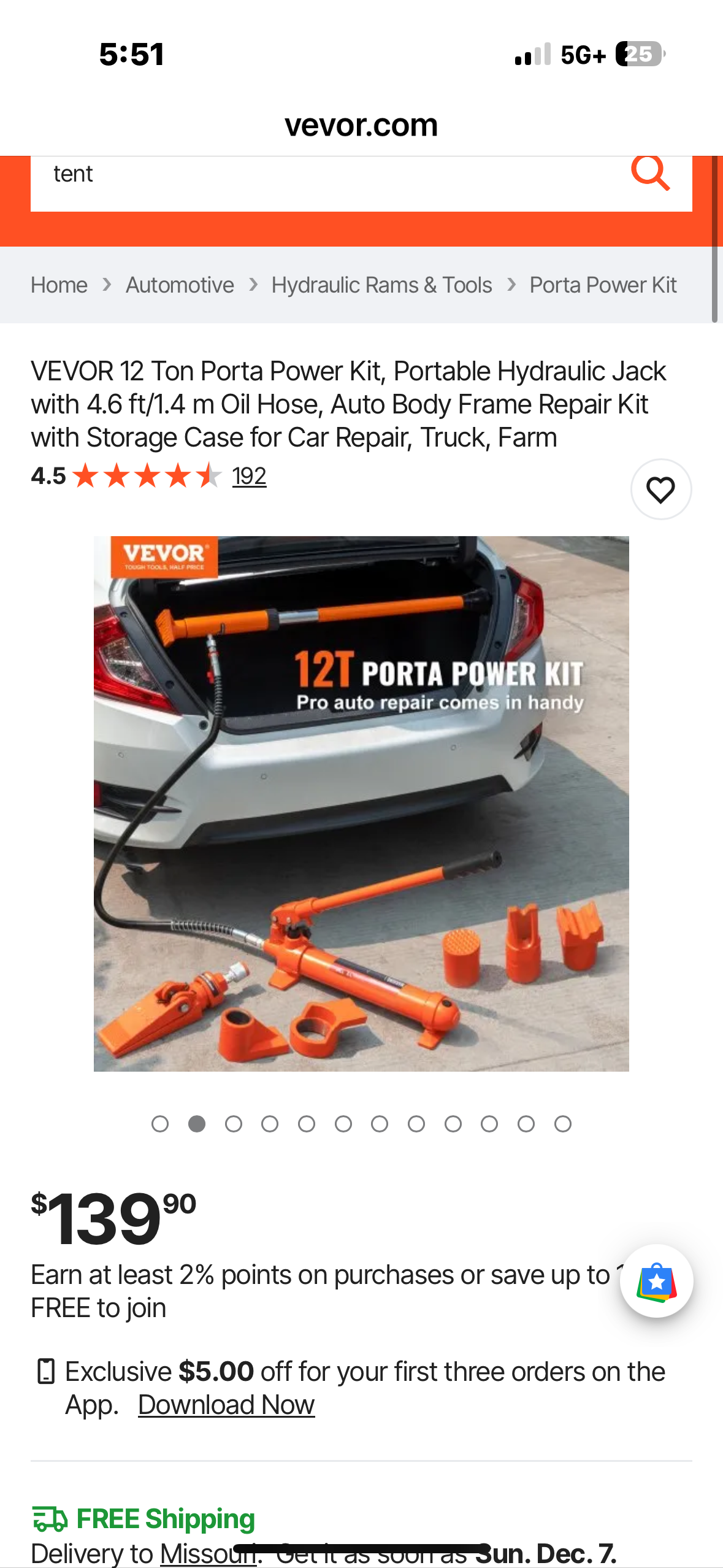 VEVOR 12 Ton Portable Hydraulic Jack with 4.6 ft/1.4 m Oil Hose, Auto Body Frame Repair Kit with Storage Case for Car Repair, Truck, Farm (G950)