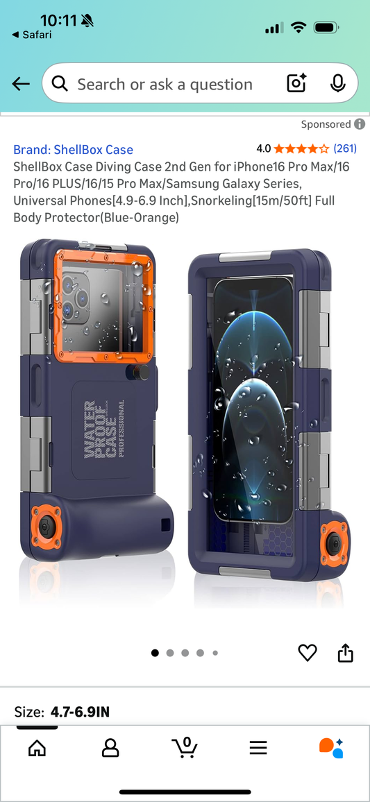 Shellbox Case 15M/50Ft Diving Snorkeling Case Compatible For IPhone 11/12/13/14/Samsung Blue