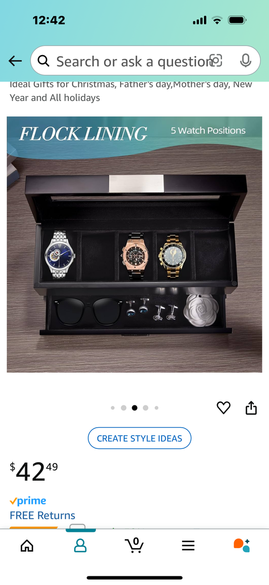 Watch Box Watch Holder-5 Slot Double-Layer Black Watch Organizer with Drawer for Husband, Wife, Friends-Ideal Gifts for Christmas, Father's day,Mother's day, New Year and All holidays